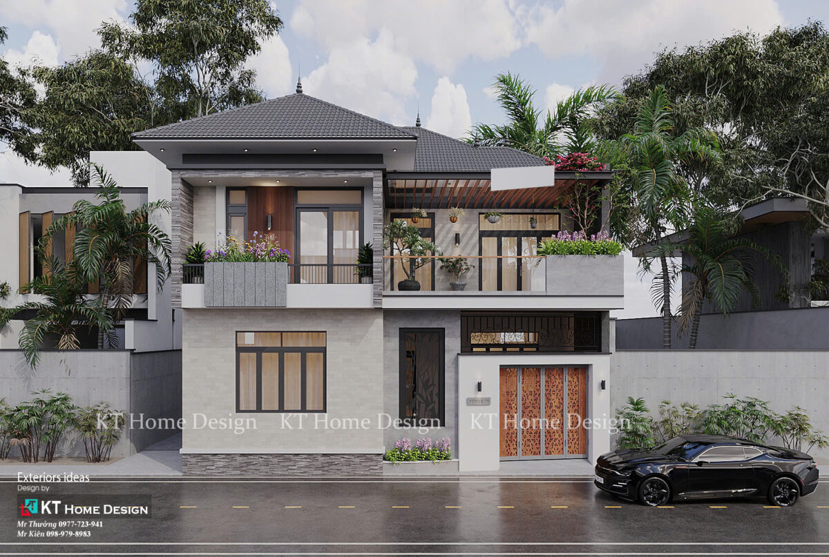 THIẾT KẾ NHÀ PHỐ HIỆN ĐẠI 2 TẦNG – MÁI NHẬT